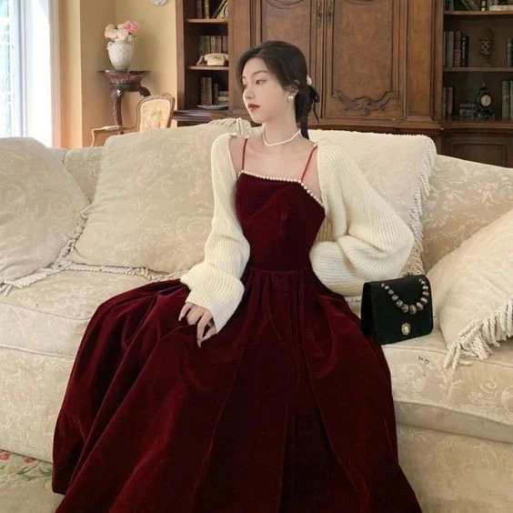 Spaghetti Straps Burgundy Velvet Prom Dress Simple Prom Dress Party Dress Y659