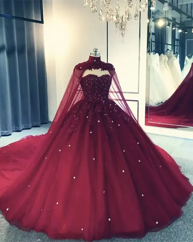 Royal Blue Tulle Ball Gown Prom Dress With Cape S8255