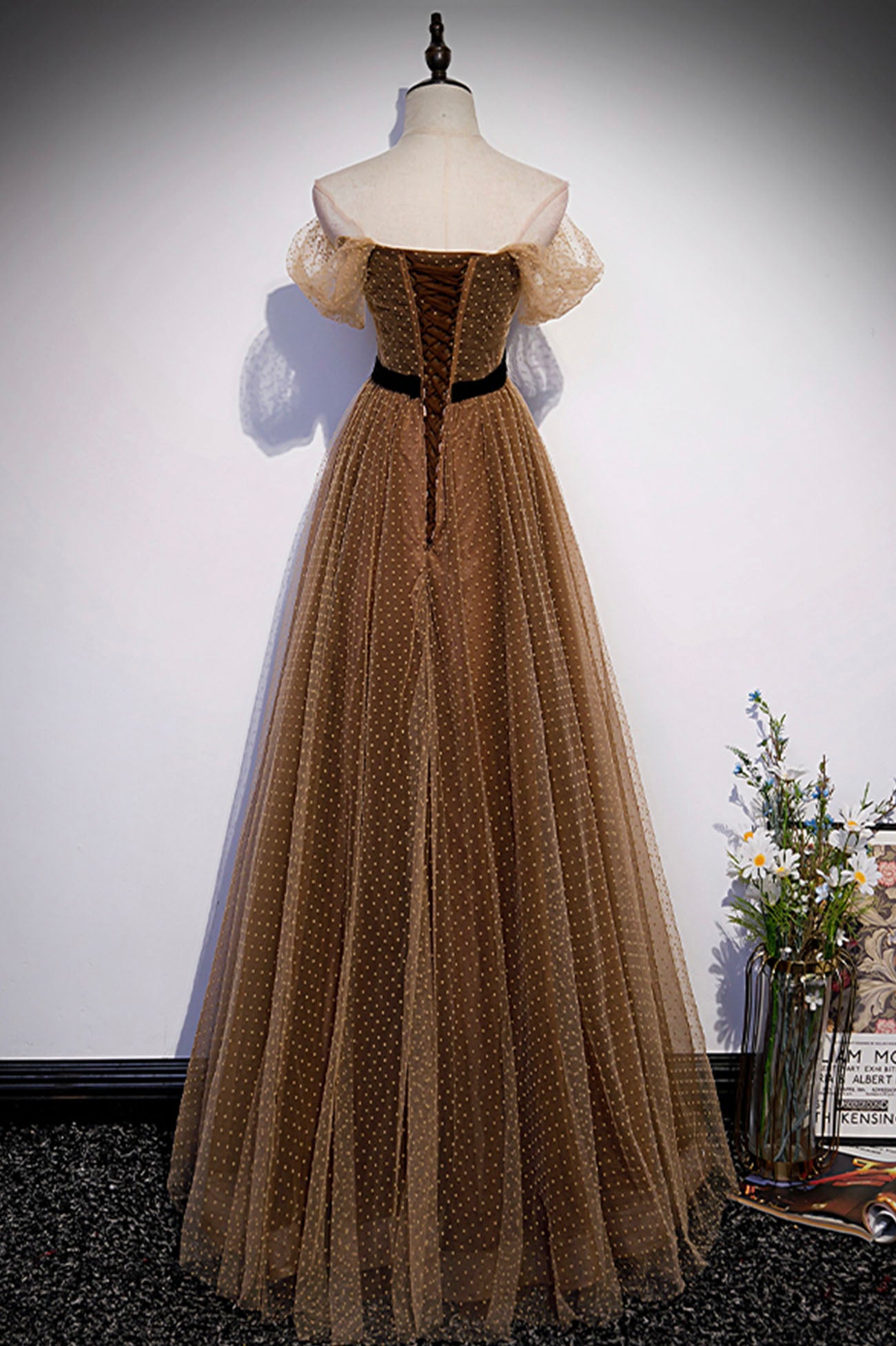 Cute tulle long prom dress A line evening dress s62