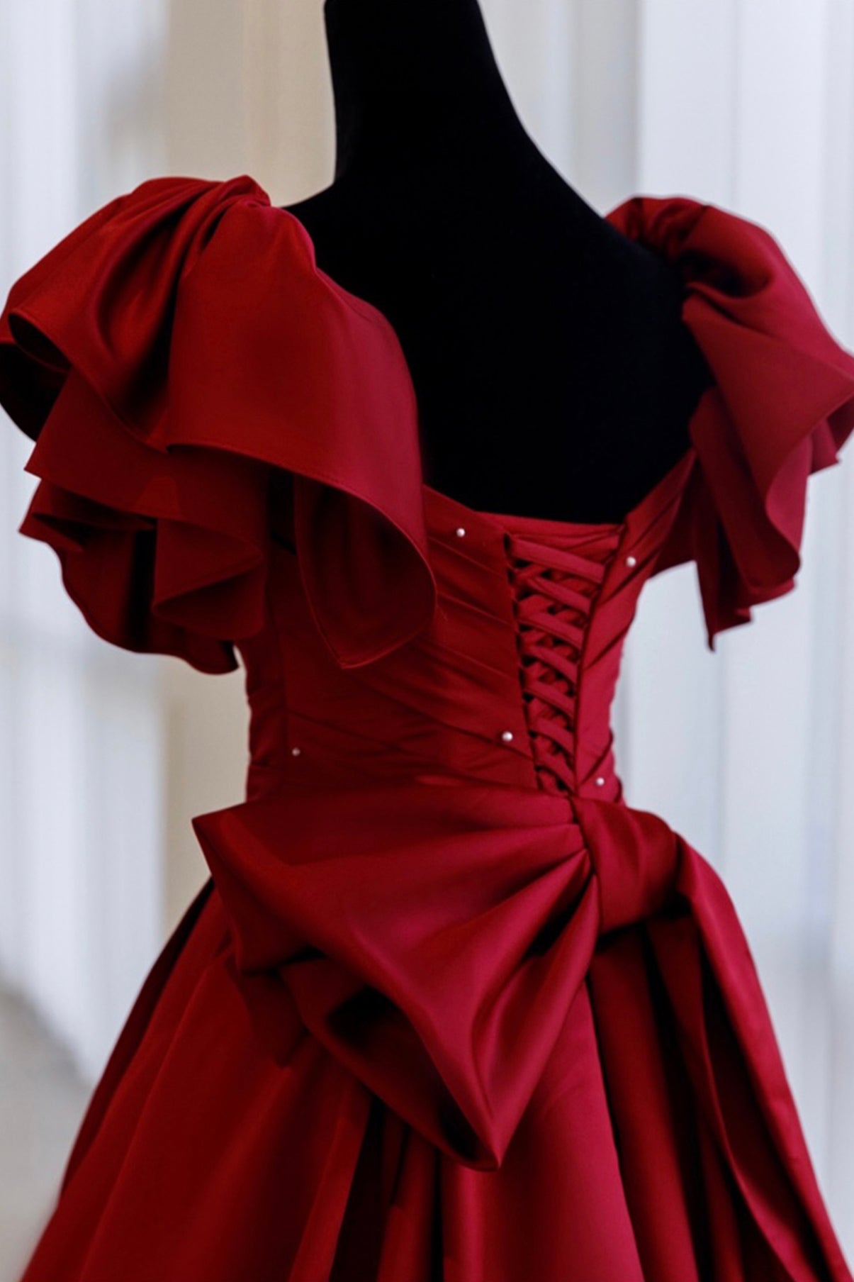 Burgundy satin long A line prom dress evening dress Y518