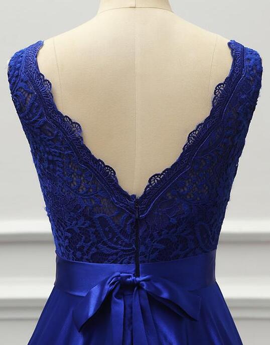 Custom Made Royal Blue Lace A Line Long Prom Dresses Cheap Prom Party Gowns ,Sexy Prom Gowns Y1194