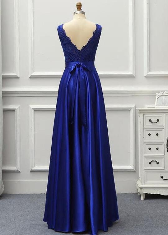 Custom Made Royal Blue Lace A Line Long Prom Dresses Cheap Prom Party Gowns ,Sexy Prom Gowns Y1194
