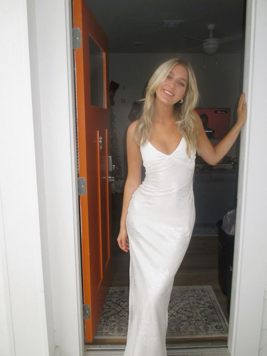Elegant White V Neck Prom Dress,Sorority Formal Dress Y7437