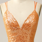 Orange Sequined Backless Mermaid Prom Dress Y2974