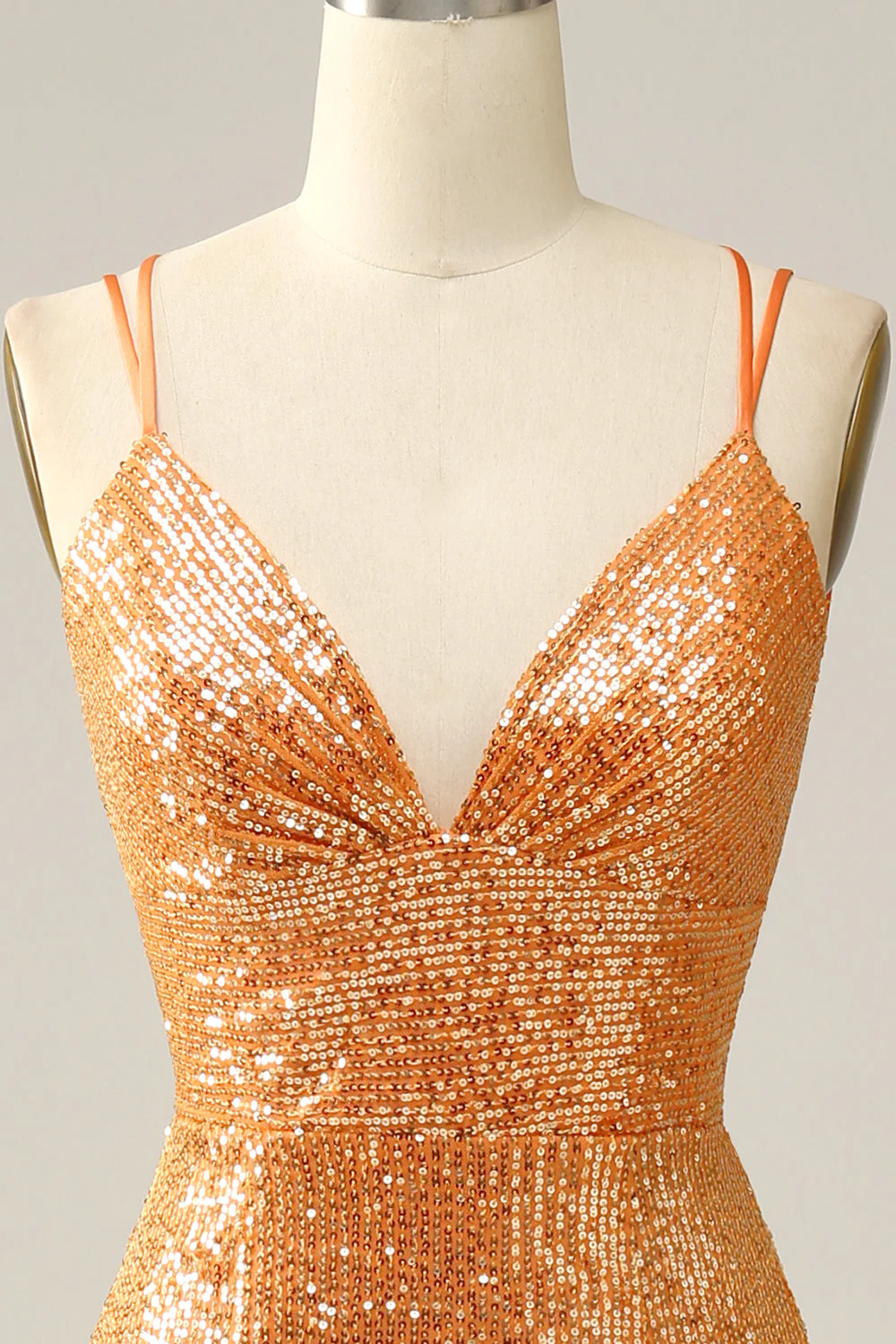 Orange Sequined Backless Mermaid Prom Dress Y2974