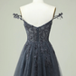 Cute A Line Spaghetti Straps Grey Short Homecoming Dress with Appliques Y2397