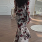 Vintage Flowers Print Mermaid Square Neck Long Evening Dress Formal Prom Dress Y7740