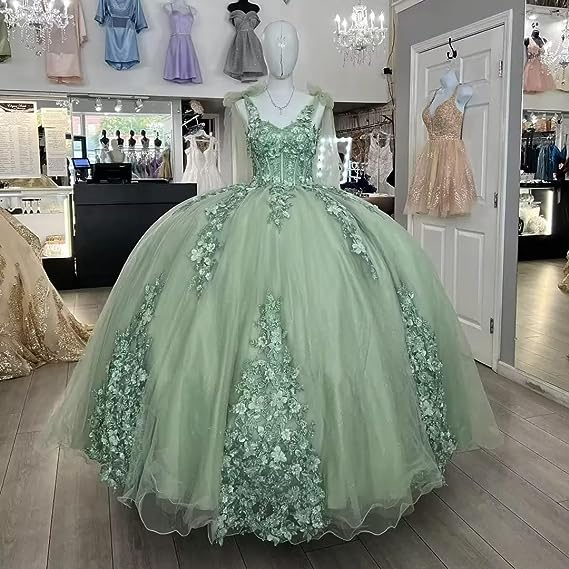 Women's Spaghetti Quinceanera Ball Gown Lace Applique for Sweet 15 16 Dresses Y3038