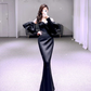 Simple Mermaid Black Prom Dress Satin Long Evening Dress Y6416