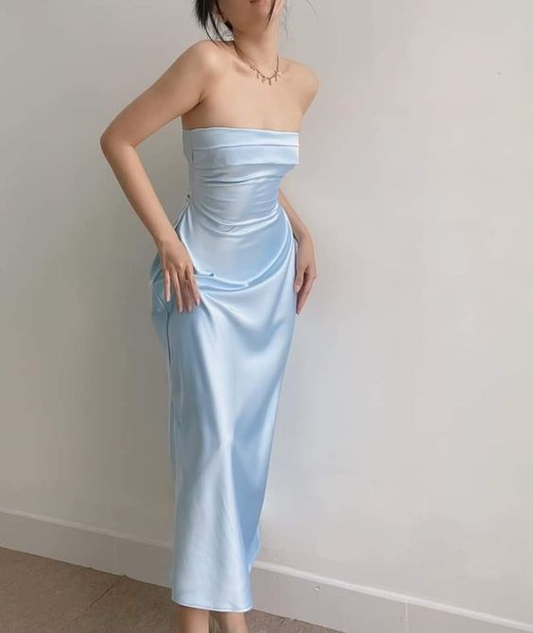 Elegant Blue Strapless Sheath Prom Dress,Blue Evening Dress Y6420