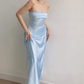 Elegant Blue Strapless Sheath Prom Dress,Blue Evening Dress Y6420