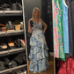 Gorgeous Blue Sleeveless V-Neck Lace Ruffle Tiered Evening Dress,Formal Prom Dress Y8460