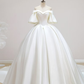 Simple Off-Shoulder Short Sleeves Wedding Dress Satin Chapel Train Ball Gown Bridal Dress Y2388
