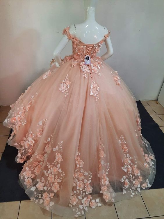 Peach Dress Sweet 15 16 Dress Off Shoulder Princess Lace Up Ball Gown Y2686
