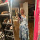Gorgeous Blue Sleeveless V-Neck Lace Ruffle Tiered Evening Dress,Formal Prom Dress Y8460