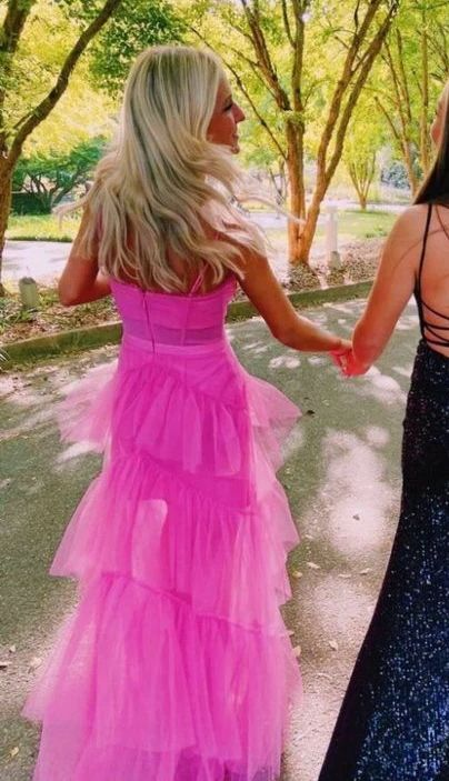 Spaghetti Straps Layered Tulle Graduation Dresses,Long Prom Dress Outfits Y6804