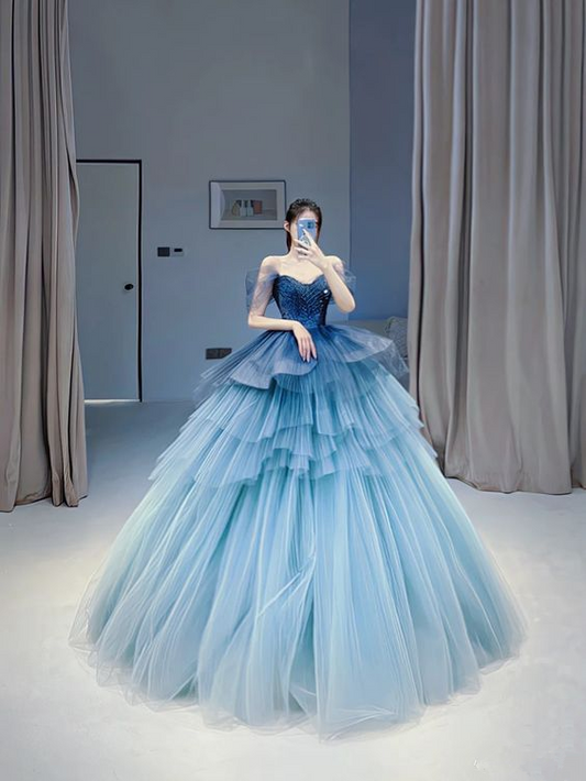 Stunning A-line Gradite Tulle Puffy Ball Gown Y6786