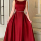 Women's Scoop Satin Prom Dresses Long Burgundy Formal Evening Gowns for Wedding Y5148