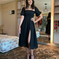 Black A-line Puff Sleeves Midi-length Prom Dress Y7148