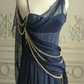 Vintage Navy Blue Chiffon A Line Prom Dress Evening Dress Y8292