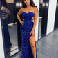 Royal Blue Sequin Sheath Prom Dress,Royal Blue Evening Dress  Y4159