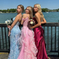 Pink Off Shoulder Fluffy Lace Appliques Floral Long Prom Dress,Evening Dress Y7846