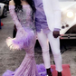 Lavender Lace Mermaid Evening Dress For Black Girls Y4272