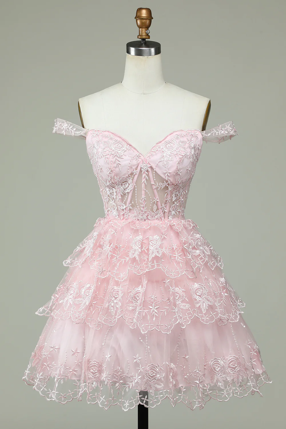 Pink Off The Shoulder Corset Homecoming Dress With Lace ,Y2471