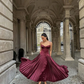 Vintage A Line Straps Burgundy Satin Long Prom Dress Evening Dress Y7994