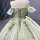 Matcha Green Off The Shoulder Floral Appliqués Shimmering Lace Up Back Quinceañera Pageant Special Occasion Gala Ball Gown Y2190