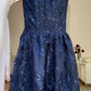 Navy Blue A Line Lace Appliques Prom Dress Elegant   Evening Gown Y7830