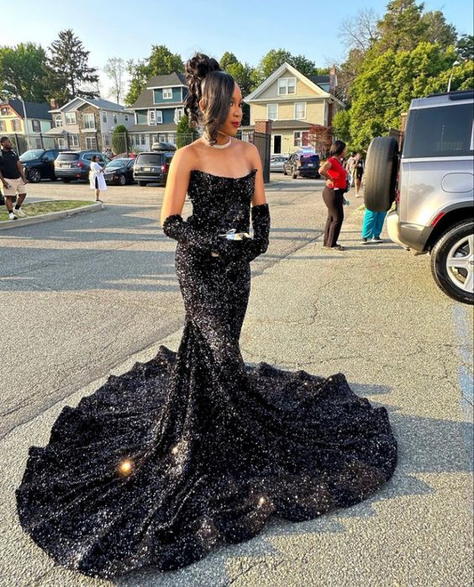 Elegant Black Sequins Mermaid Prom Dress,Black Evening Dress Y6133