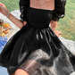 Black Square Neckline A-line Homecoming Dress ,Vintage Black Party Dress With Puff Sleeves,Y2446