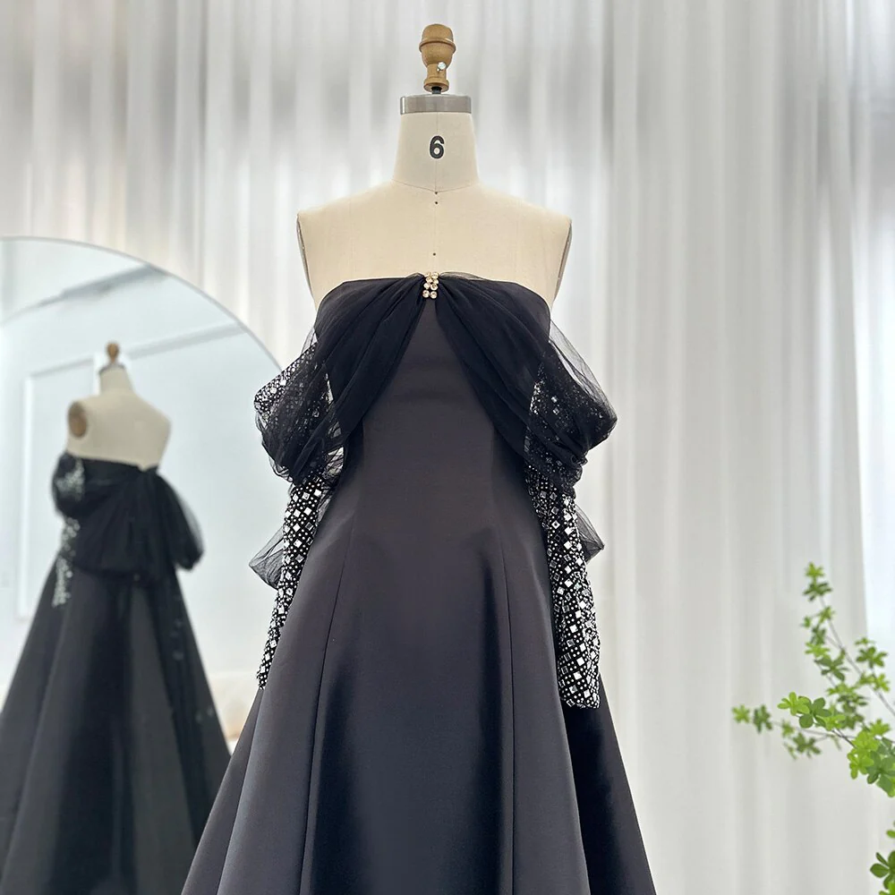 Luxury Dubai Evening Dresses for Women Wedding Party Black Long Sleeve Gala Prom Dress Y4621