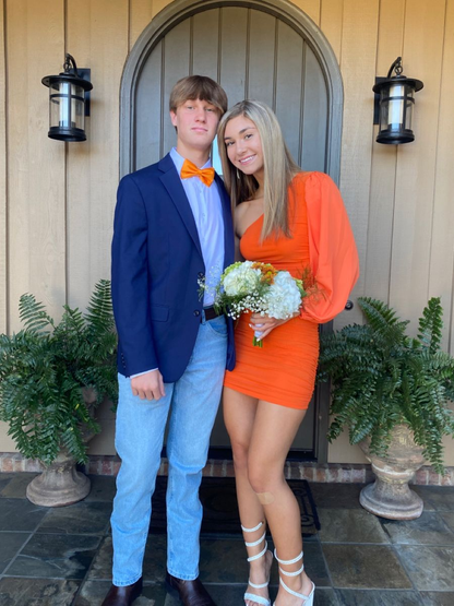 One Sleeve Orange Homecoming Dress,Orange Party Dress  Y2325