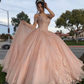 Pink Quinceanera Off Shoulder Lace Appliques Ball Gown Y2734