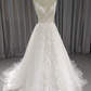 A Line Spaghetti Straps Wedding Dress With Applique, Simple V Neck Bridal Gown Y5601