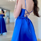 Ankle-Length Satin Prom Dress/Evening Dress with A-Line Square Neckline and Spaghetti Straps Waistband Y6219
