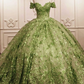 unique sage lace ball gown off the shoulder quince dress for 15th birthday party Y6525