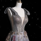 Charming V Neckline Gray Tulle Floral Ball Gown   Long Evening Gown Prom Dress Y7953