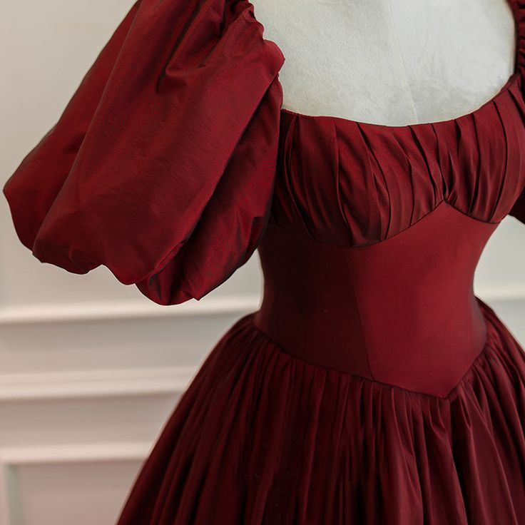 Wine Red Short Sleeves Floor Length Long Evening Dresses, Ball Gown Formal Dresses Y6973