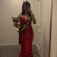 Red sequin prom dress, long mermaid prom dresses Y4259