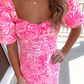 New Arrival Pink Print Homecoming Dress,Retro Pink Party Dress Y2278