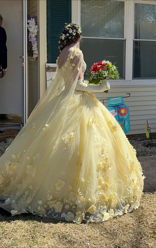 Yellow 3D Flowers Ball Gown Dress Sweet 16 Dress Y6578