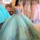 Lake Blue Princess Ball Gown 3D Flowers Quinceanera Dresses Off Shoulder Appliques Beaded Maxi Sweet 16 Dress Y2632