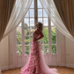 Chic Pink Strapless Long Prom Dress with 3D Flowers Y2723