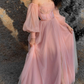 Light Pink A-line Tulle Prom Dress With Split  Y4819