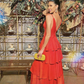 A-line Spaghetti Straps Red Tiered Evening Dress Y5466