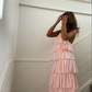 Pink Sleeveless Layered Long Prom Dress,Pink Evening Dress Y2301