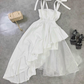 White A-line Prom Dress with Irregular Hem,White Formal Gown,Y2541